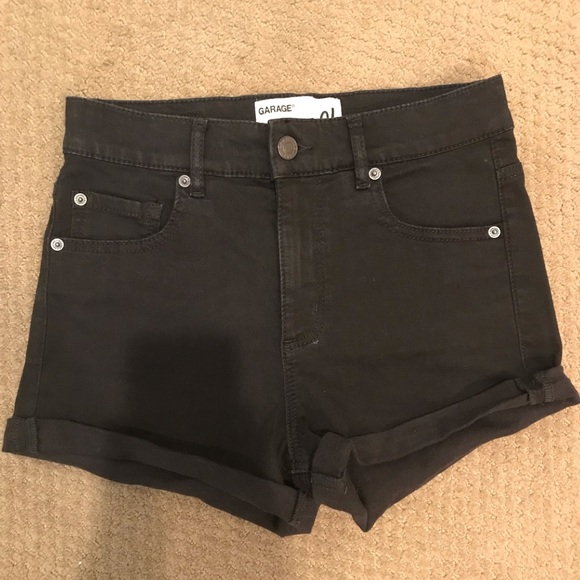 Garage High Waisted Black Denim Shorts - Picture 2 of 4